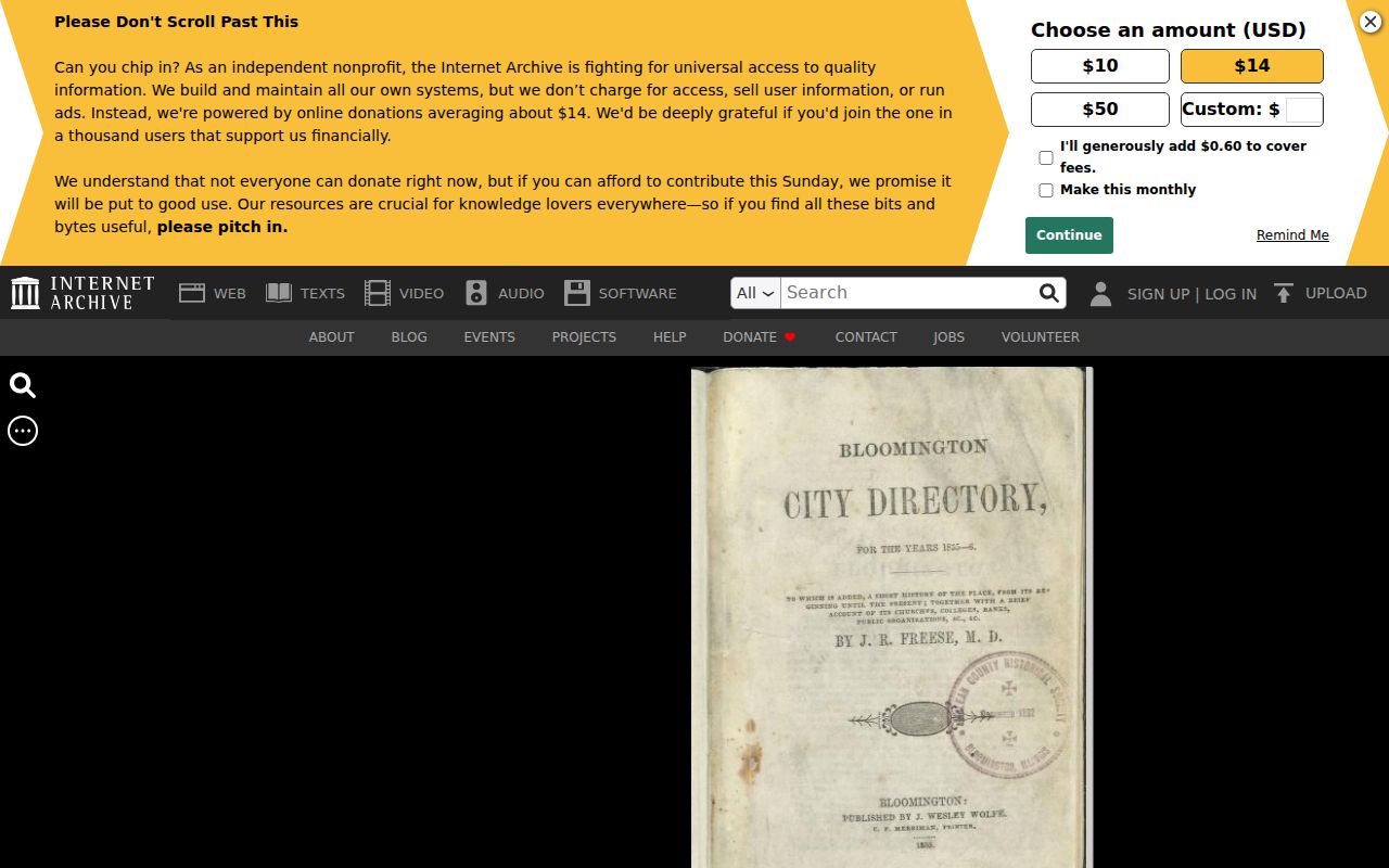 Bloomington city directory 1855 digitized volume