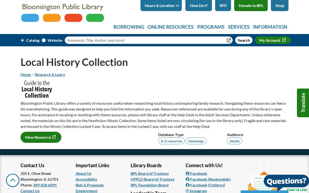 Bloomington city directory Local History Collection access