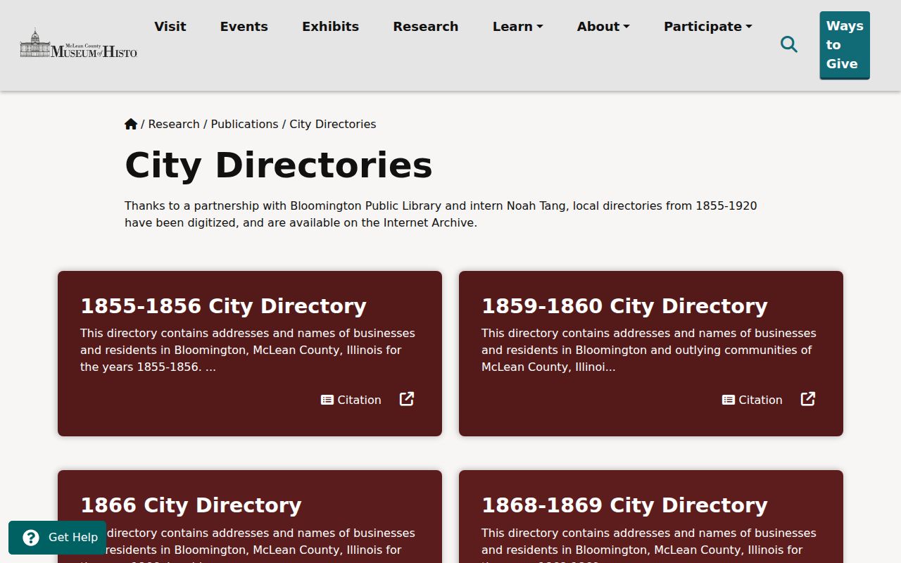 Bloomington city directory digitized Museum collection