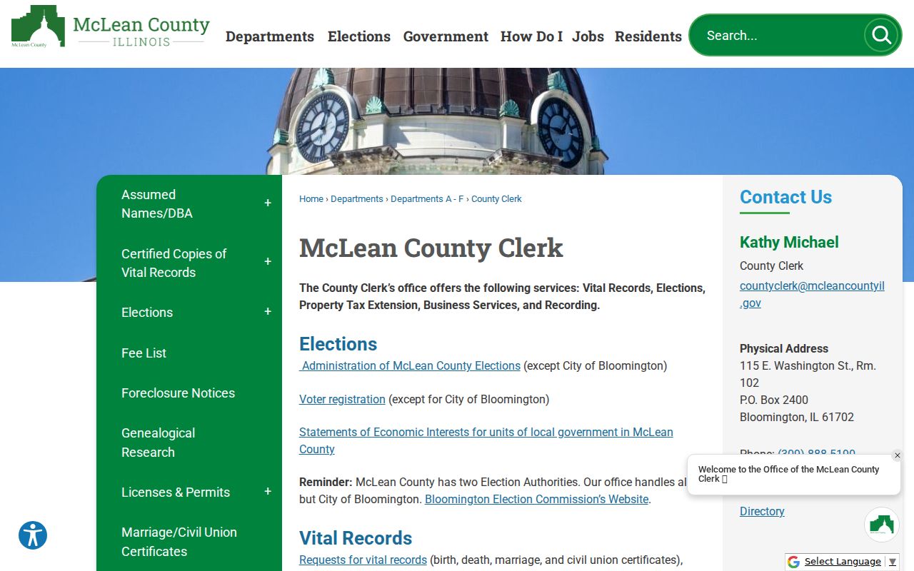 Bloomington residents directory County Clerk