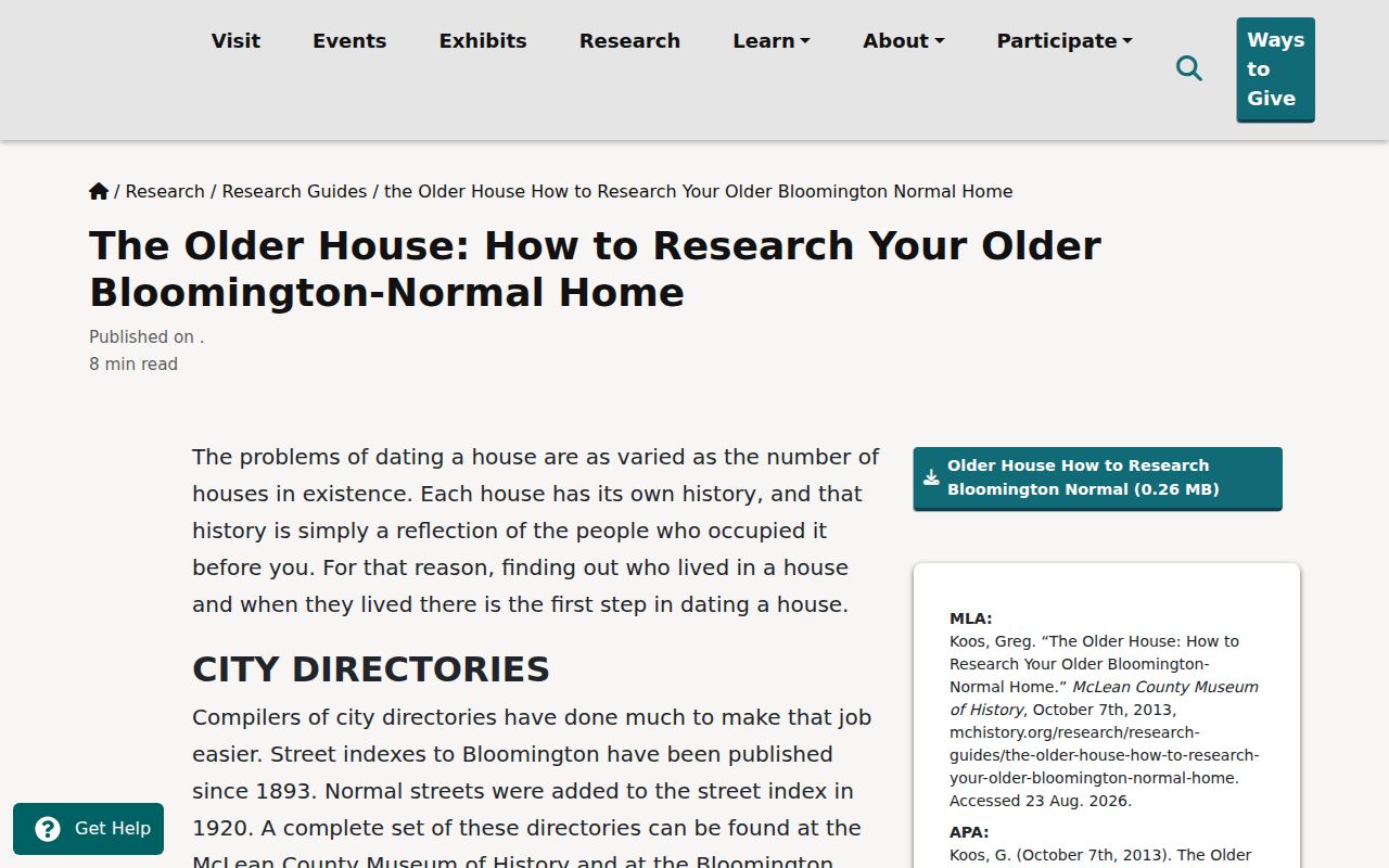 Bloomington previous residents house guide