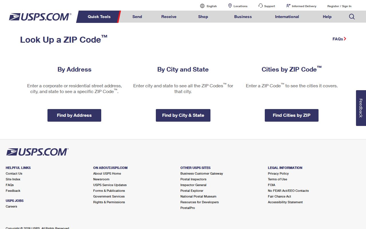 USPS ZIP Code Lookup used to verify a Bloomington mailing address